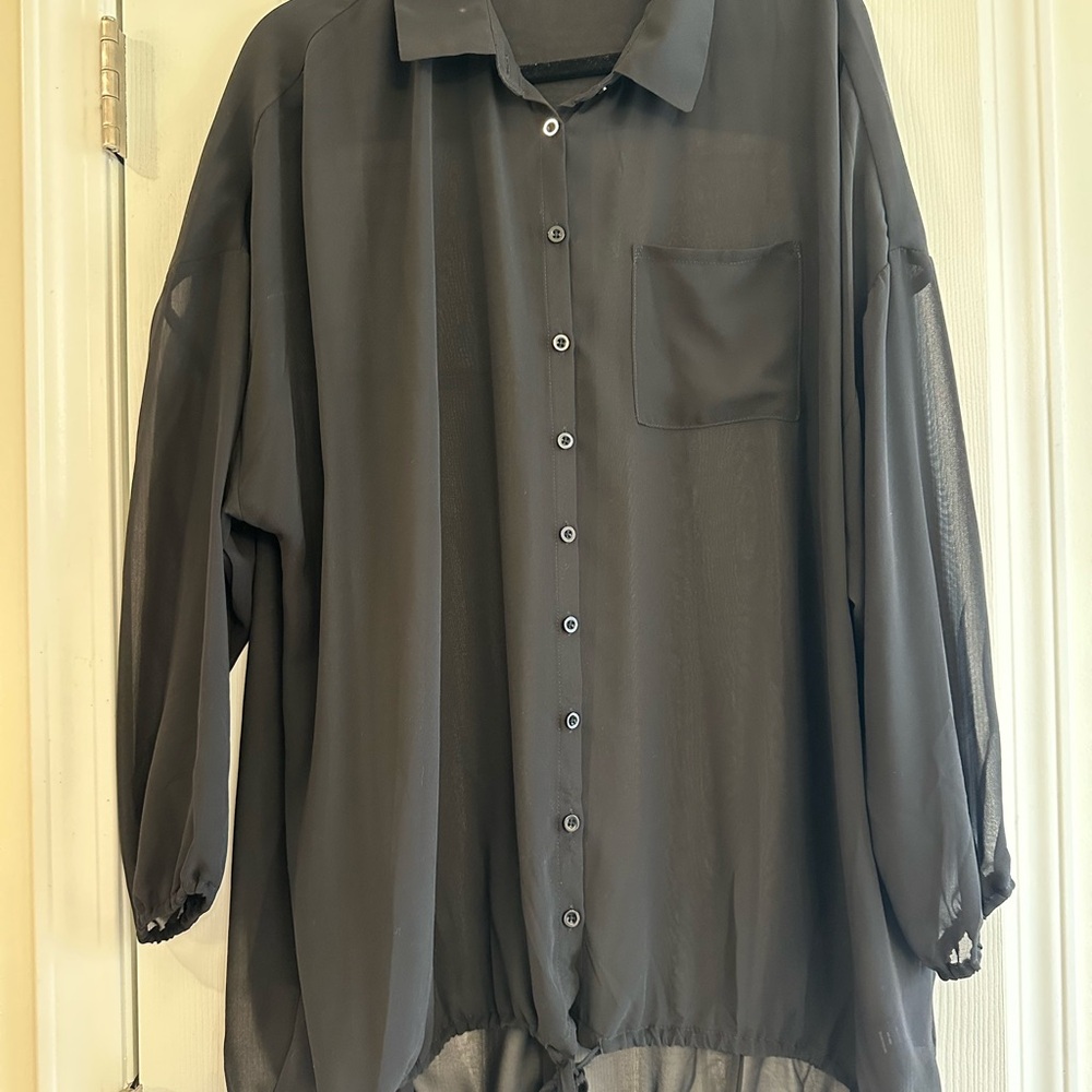Torrid Black Sheer Button-Up Tunic
